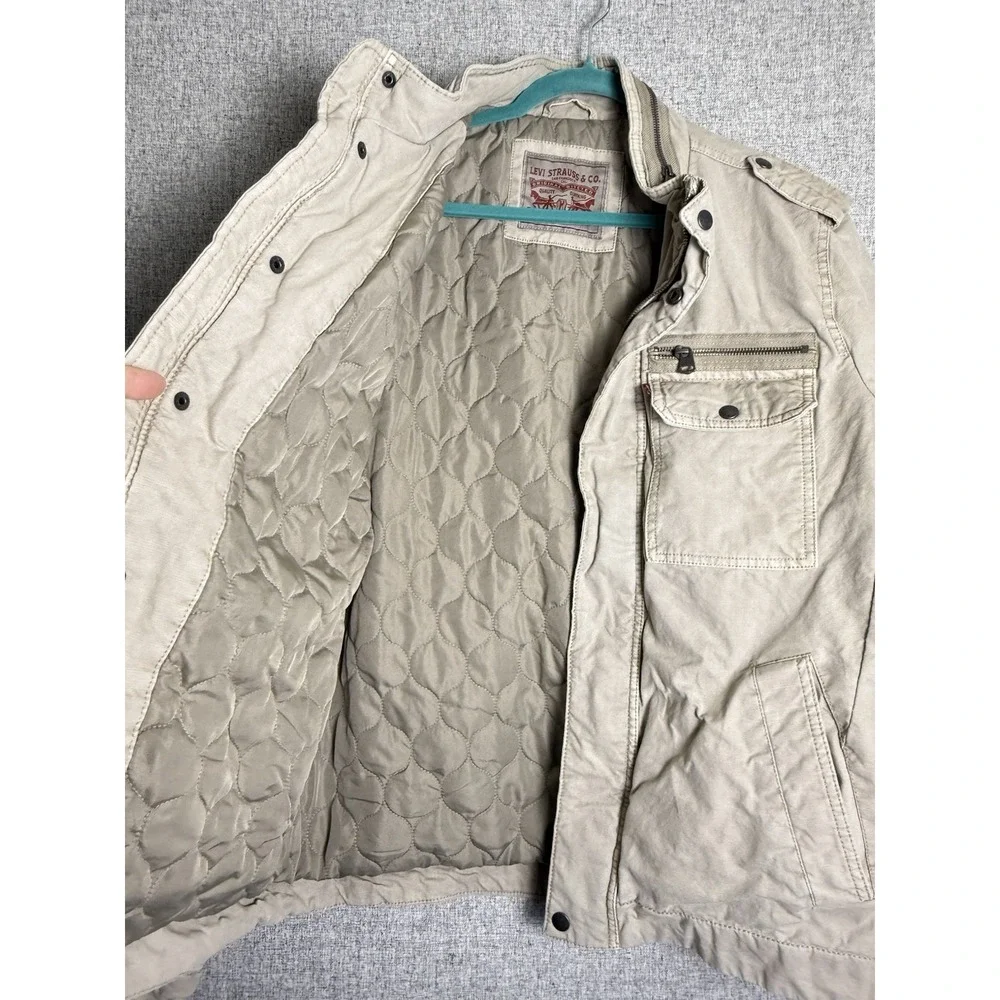 Levi's Twill Khaki Tan Brown Military Trucker Field Utility Full Zip Jacket MED‎